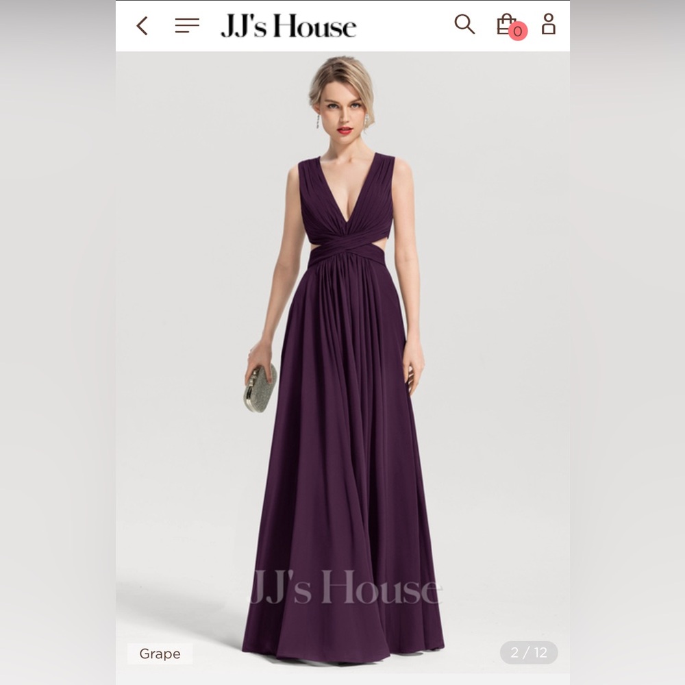 A-line V-Neck Floor-Length Chiffon Bridesmaid Dress With Pleated sz 14 xtra long